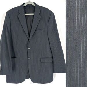 Vintage Ralph Lauren Men 2 Button Blazer Wool Pinstripe Gray Size 46L Jacket